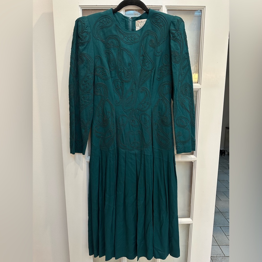 Vintage Talbots Emerald Teal Paisley Long Sleeve Midi Dress Women’s Size 12 P - Picture 12 of 12